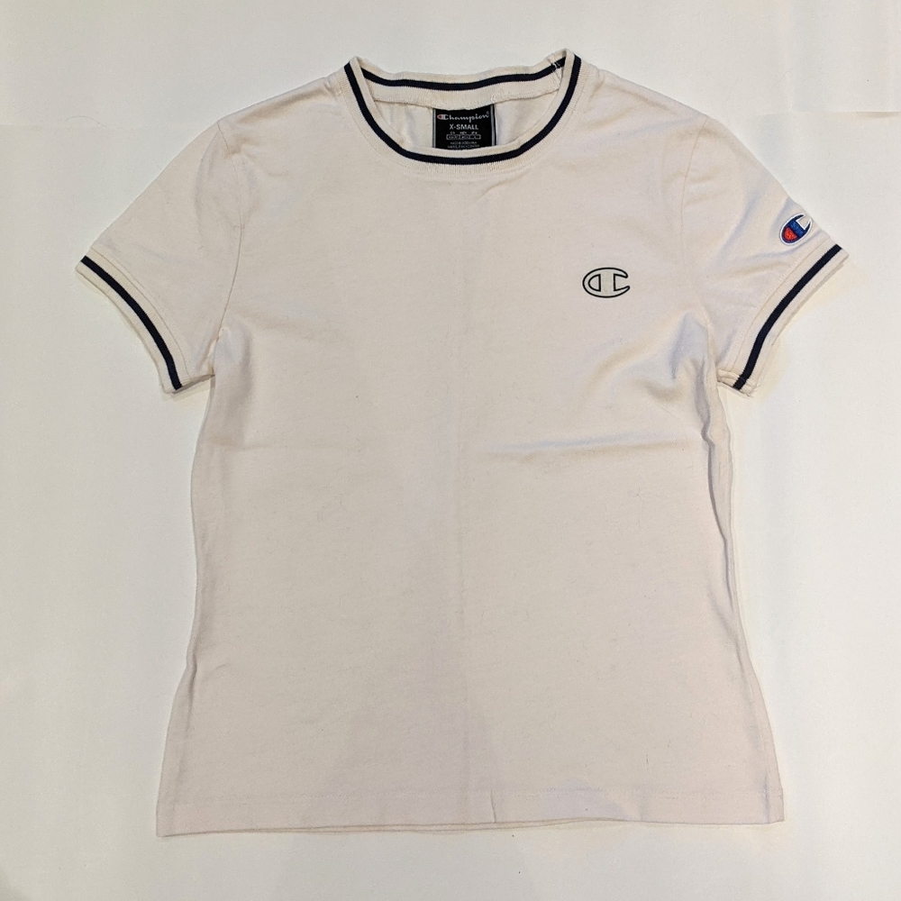 Champion Women's Senior Girls Ivory Crew Neck Cropped Top. Size XSmall.